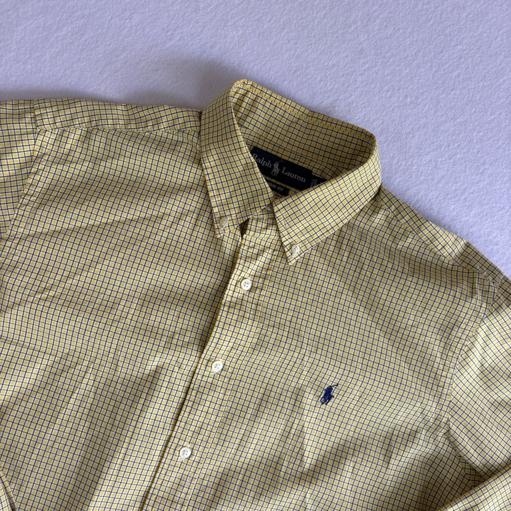 Ralph Lauren Shirt Mens 16 34/35 Long Sleeve Button Up Check Yellow Classic Fit